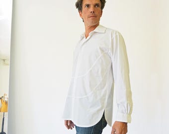 MEN SHIRT with curved seams and hidden buttons in white and black
