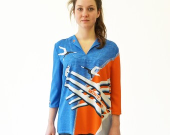 LONG COLOR BLOUSE with 3/4 sleeves, Russian constructivism