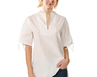 TUNIC with stand-up collar in different fabrics: silk linen cotton