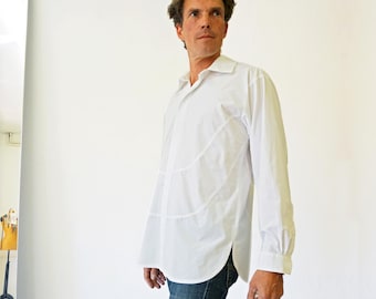 MEN SHIRT with curved seams and hidden buttons in white and black
