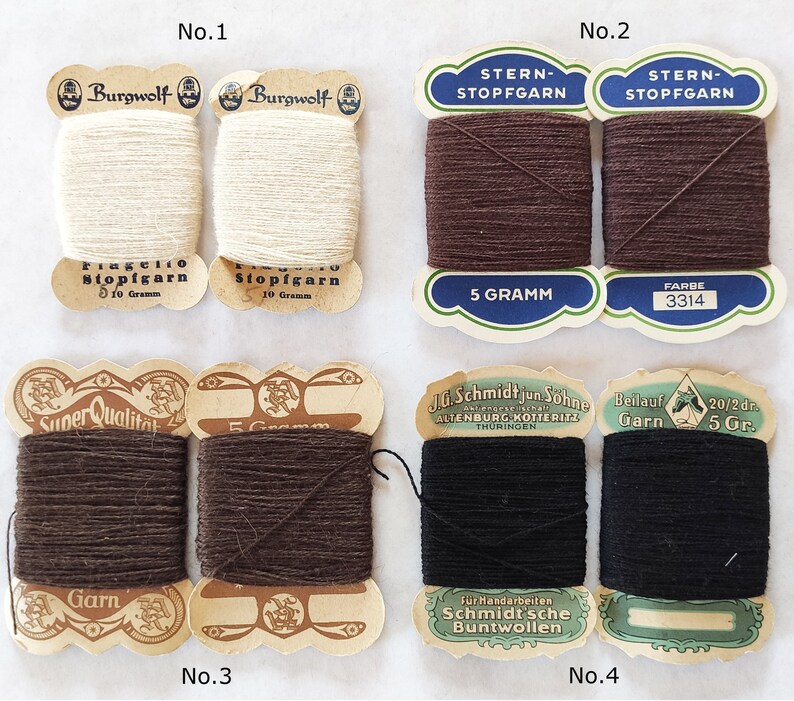 Vintage yarn darning yarn approx. 1900-1930 collector's item retro thread from Germany beige brown gray black image 2
