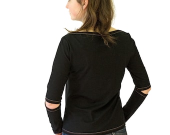 T-SHIRT with sleeves opening in white and black