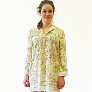 Blusa Karl-Marx-Stadt con mangas 3/4 y cuello marinero, mapa de la ciudad de la RDA, años 60