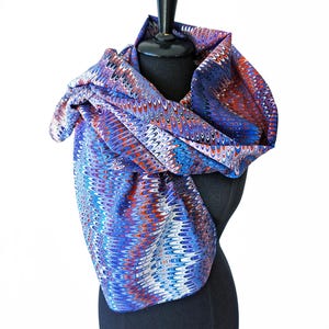 ART DECO SCARVES Silk Cotton in blue red white