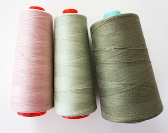 SEWING THREAD Overlock size 120 polyester, cones 5000 meters 8000 meters, rosa pink green khaki