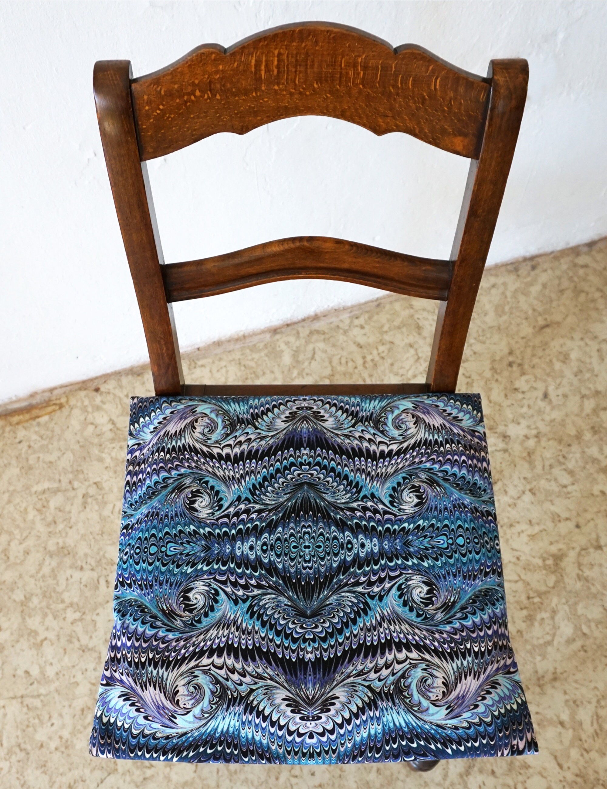 ART DECO Pillow Cases, Pillow Cover, Cotton, Art Nouveau, 1920 1940, marbling blue