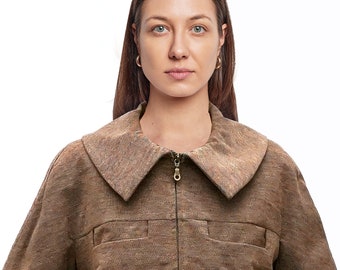 WOMEN CIMONO JACKET with zipper wool in brown