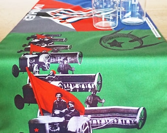 TABLE RUNNER organic cotton with Soviet Union posters 1920-1940