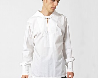 SHIRT with SAILOR COLLAR in white, turquoise blue and black