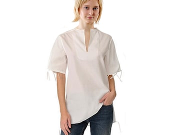 TUNIC with stand-up collar in different fabrics: silk linen cotton