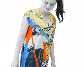 SHORT COLOR DRESS with Soviet posters from 1920-40