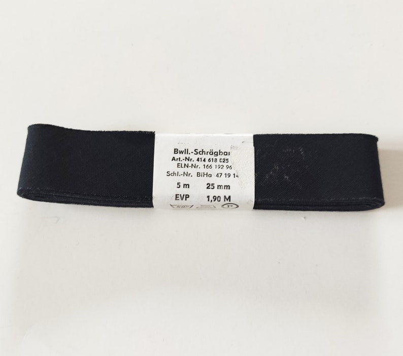 Vintage GDR bias tape black cotton, 1 inch 25 mm wide, VEB-Bandtex-Pulsnitz image 4