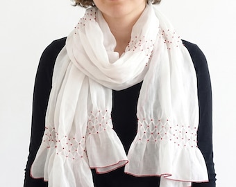 WEDDING SHAWL with handmade smock + beads, Bridal shawl, Chiffon wrap