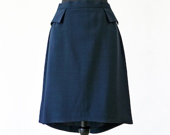 WOMEN SKIRT with POCKETS wool in dark blue with lining