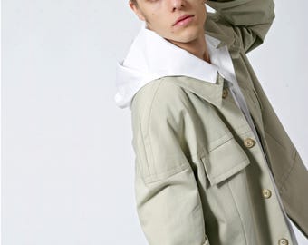 MEN JACKET with overlapping shoulders, concealed closure