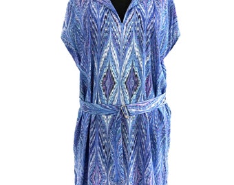 ART-DECO DRESS Tunic with belt marbled blue purple violet white
