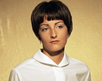 WAISTED BLOUSE with shawl collar, Peter Pan collar, turn-up cuff