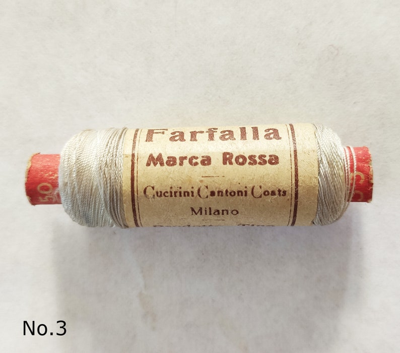Vintage Italian stitching thread around 1900 collector's item FARFALLA IMBASTO sewing-thread white beige No. 3