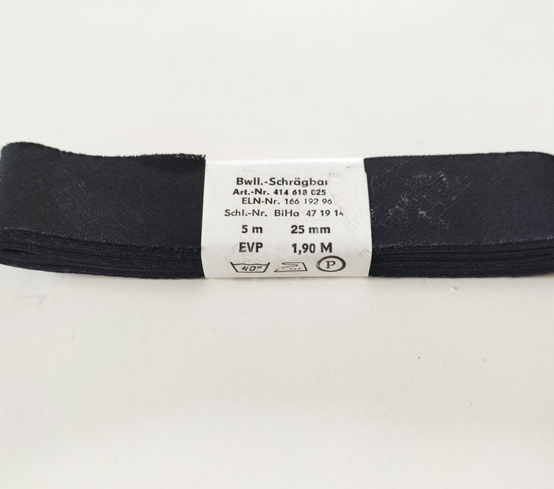Vintage GDR bias tape black cotton, 1 inch 25 mm wide, VEB-Bandtex-Pulsnitz image 5