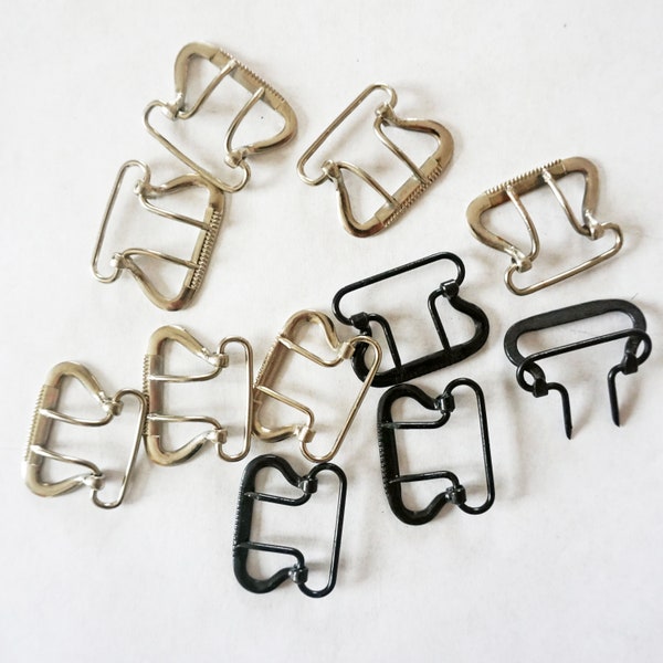 METALL BUCKLE in silver and black, 28mm 1,1inches, vest buckle, trousers clasp, 4 pieces