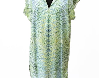 ART-DECO DRESS Tunic with belt marbling green yellow white blue, summer Mini dress