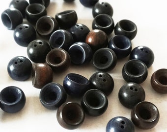 Vintage Art Deco buttons 1920/1930s, wooden ball button, dark blue, dark brown, black, 10 pieces