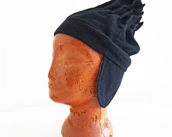 BLACK CAP wool cashmere, with screen print, winter hat