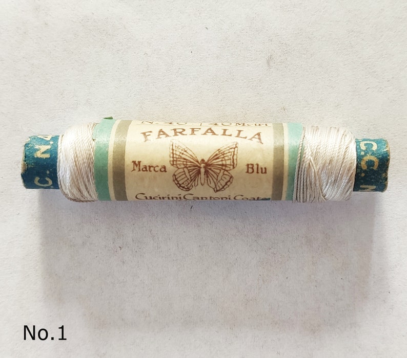 Vintage Italian stitching thread around 1900 collector's item FARFALLA IMBASTO sewing-thread white beige No. 1