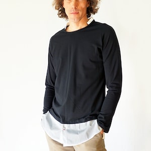 MEN RAGLAN SHIRT with stand-up collar, Cotton jersey and woven fabric