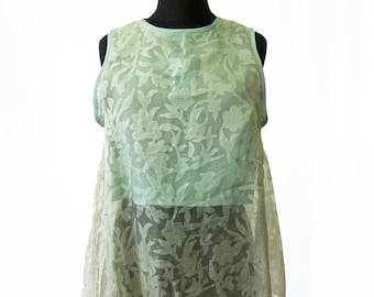WOMEN SILK TOP with pocket, translucent green