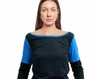 T-SHIRT with big color neckline and color sleeves in many colors