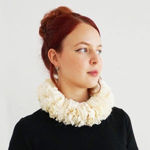 HANDMADE RUFF from upcycling fabric + beads ball, Vintage Soutache ribbon + button