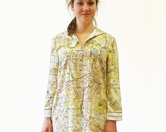 KARL-MARX-STADT blouse with 3/4 sleeves, sailor collar, city map 1960s
