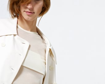 T-SHIRT WITH PLEAT, Submarine neck in different fabrics