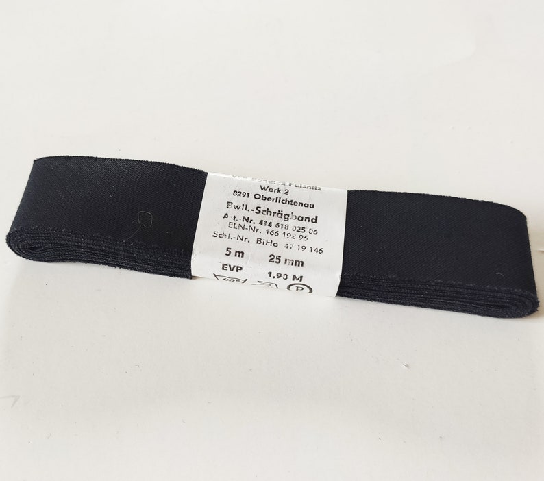 Vintage GDR bias tape black cotton, 1 inch 25 mm wide, VEB-Bandtex-Pulsnitz image 6