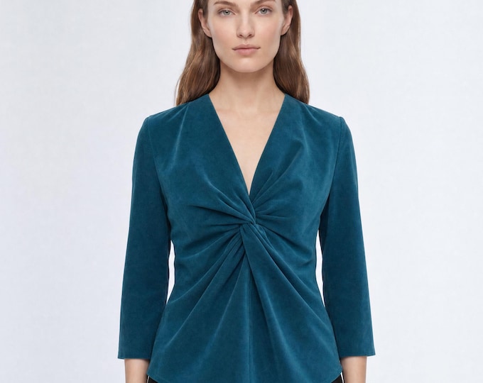 Featured listing image: Elegant women's blouse with center-front draping - pleats details