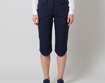 WOMEN CAPRI PANTS with pockets wool in dark blue