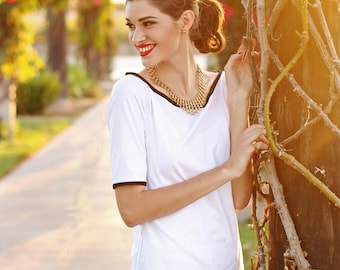 T-SHIRT BLACK or WHITE with colored piping in many colors