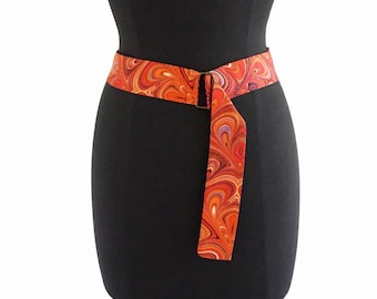 FABRIC BELT in orange and red marbling 4,5cm x 95cm  1,8 x 38inches