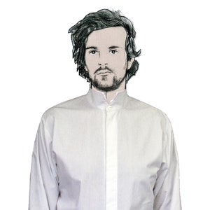 SHIRT with STANDUP COLLAR sleeves with slits, hidden buttons in white, turquoise blue and black