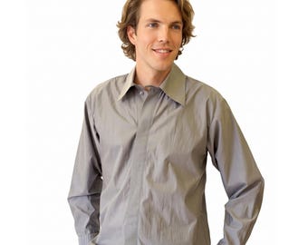 STRIPED SHIRT with screen print and hidden buttons