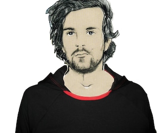 BLACK HOODIE for MEN with colored neck piping + stitching