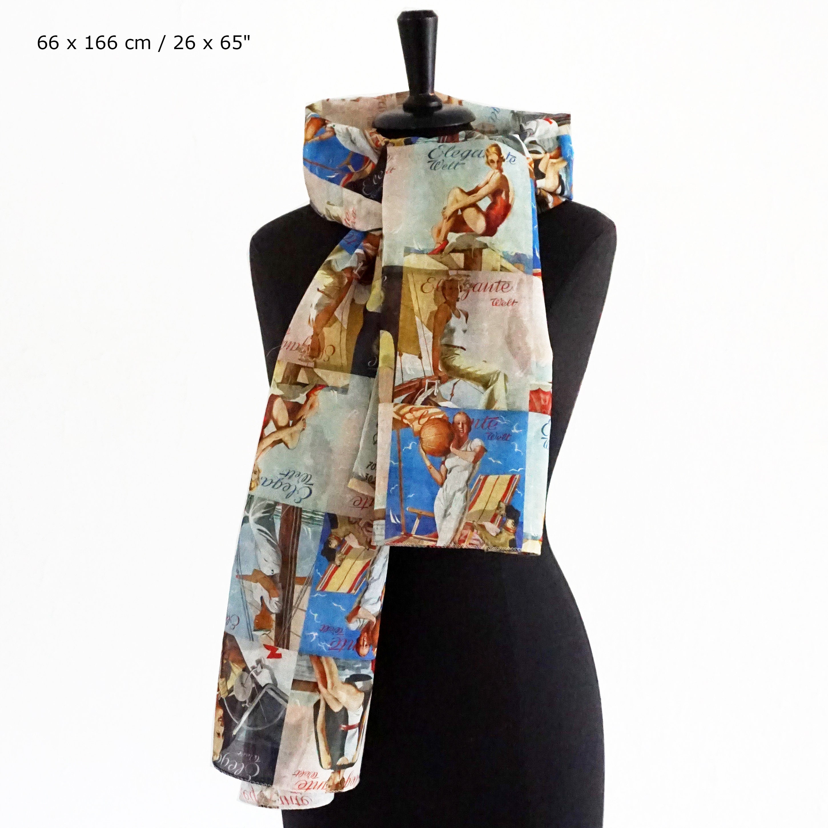 ART DECO SCARF cotton silk, Art Nouveau, pictures of 1930s