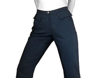 WOMEN CAPRI PANTS with pockets wool in dark blue