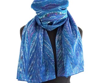 ART-DÉCO SCARF cotton silk blue white