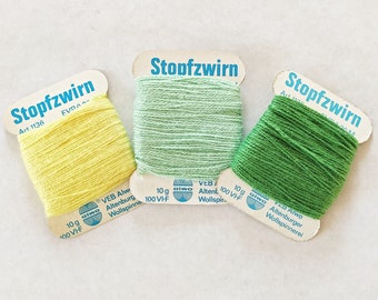 Vintage GDR colored thread VEB Alwo Altenburger Wollspinnerei, retro darning yarn yellow mint green