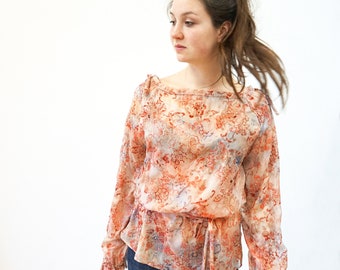 SILK VELVET BLOUSE with belt, transparent