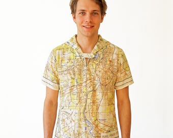 KARL-MARX-STADT Shirt sailor collar, map 1960s, short sleeves