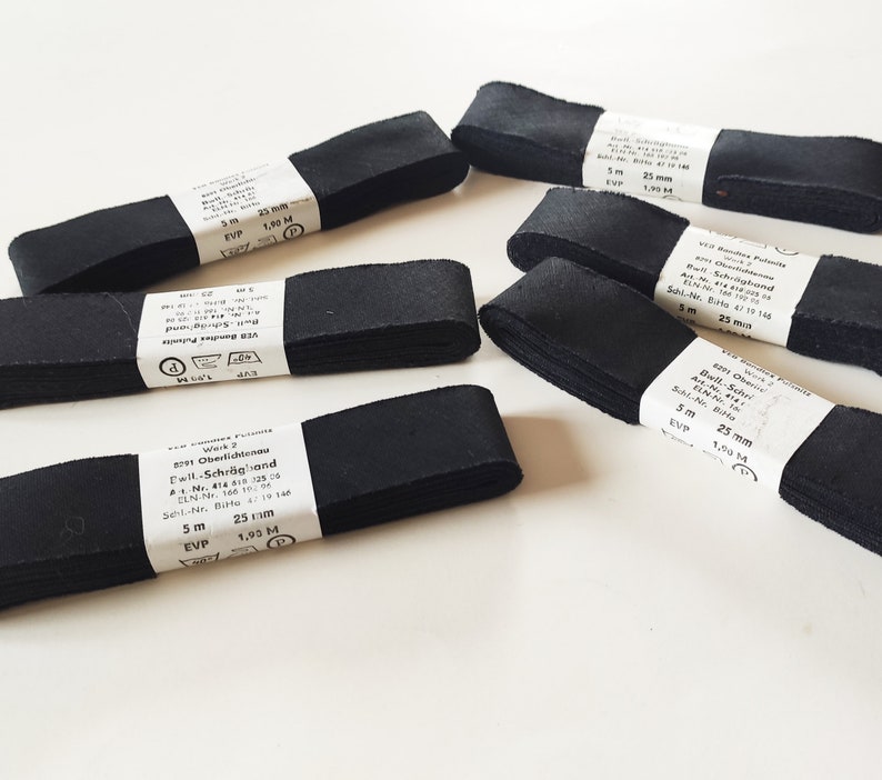 Vintage GDR bias tape black cotton, 1 inch 25 mm wide, VEB-Bandtex-Pulsnitz image 1