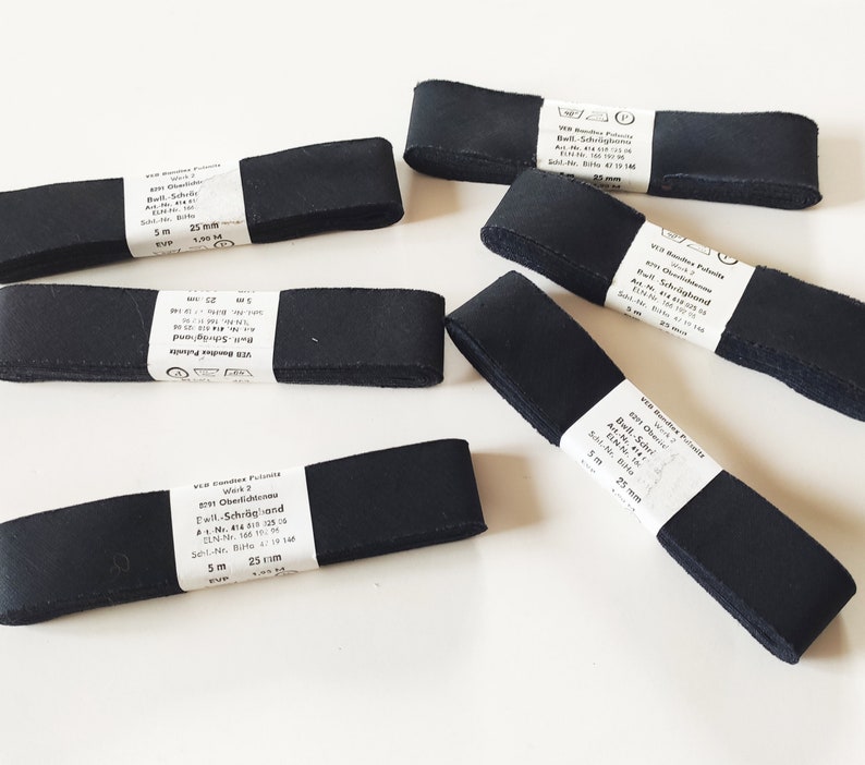 Vintage GDR bias tape black cotton, 1 inch 25 mm wide, VEB-Bandtex-Pulsnitz image 3